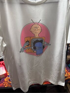 White Graphic T-Shirt with  Cartoon Print